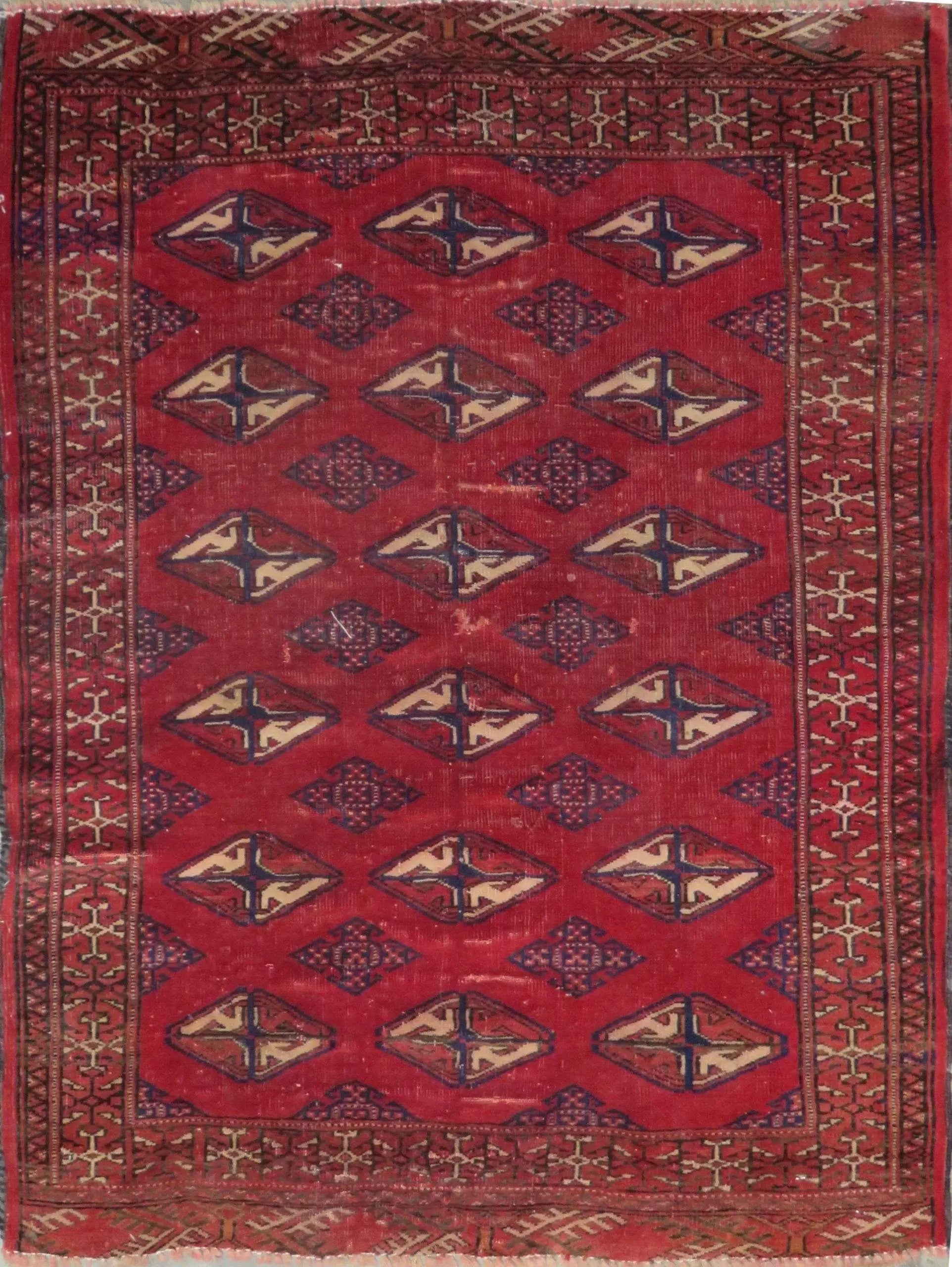 One Of The Kind Hand-Knotted Persian Wool Rug _ Luxurious Vintage Design, 4'0" x 3'2', Artisan Crafted